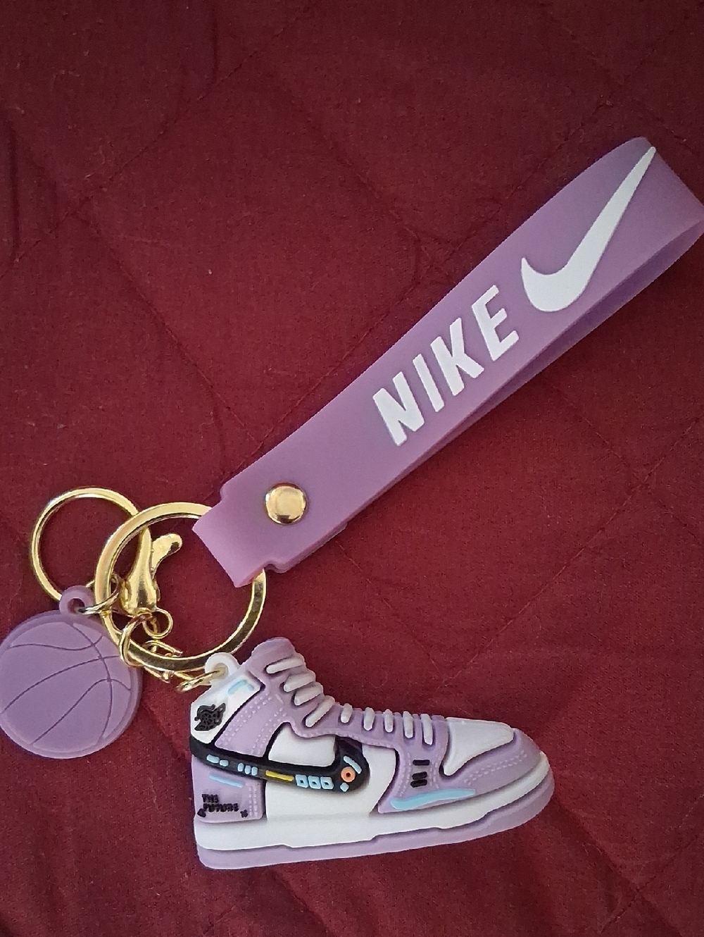 Nike Lavender and White Sneaker Keychain with Gold Hardware